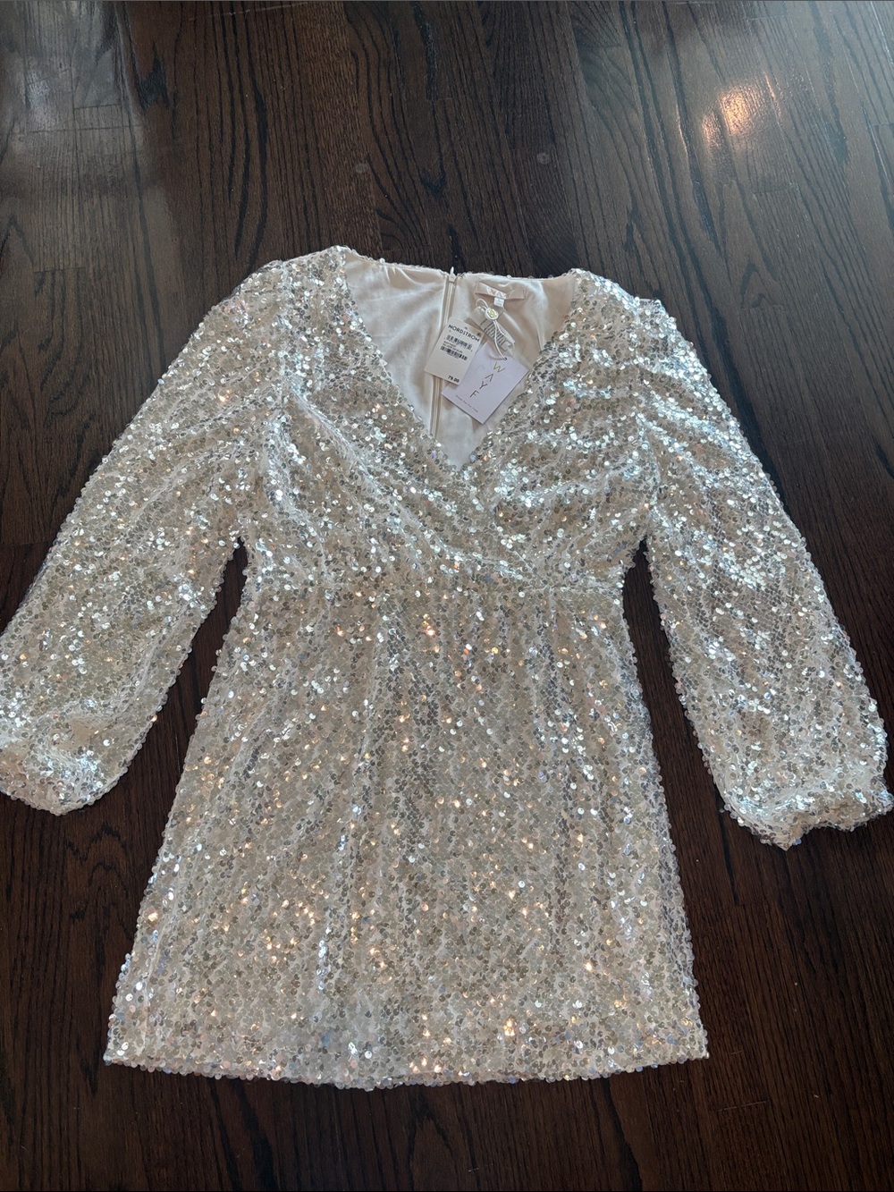 Nordstrom White and Silver Sequin Mini Dress with V-Neck